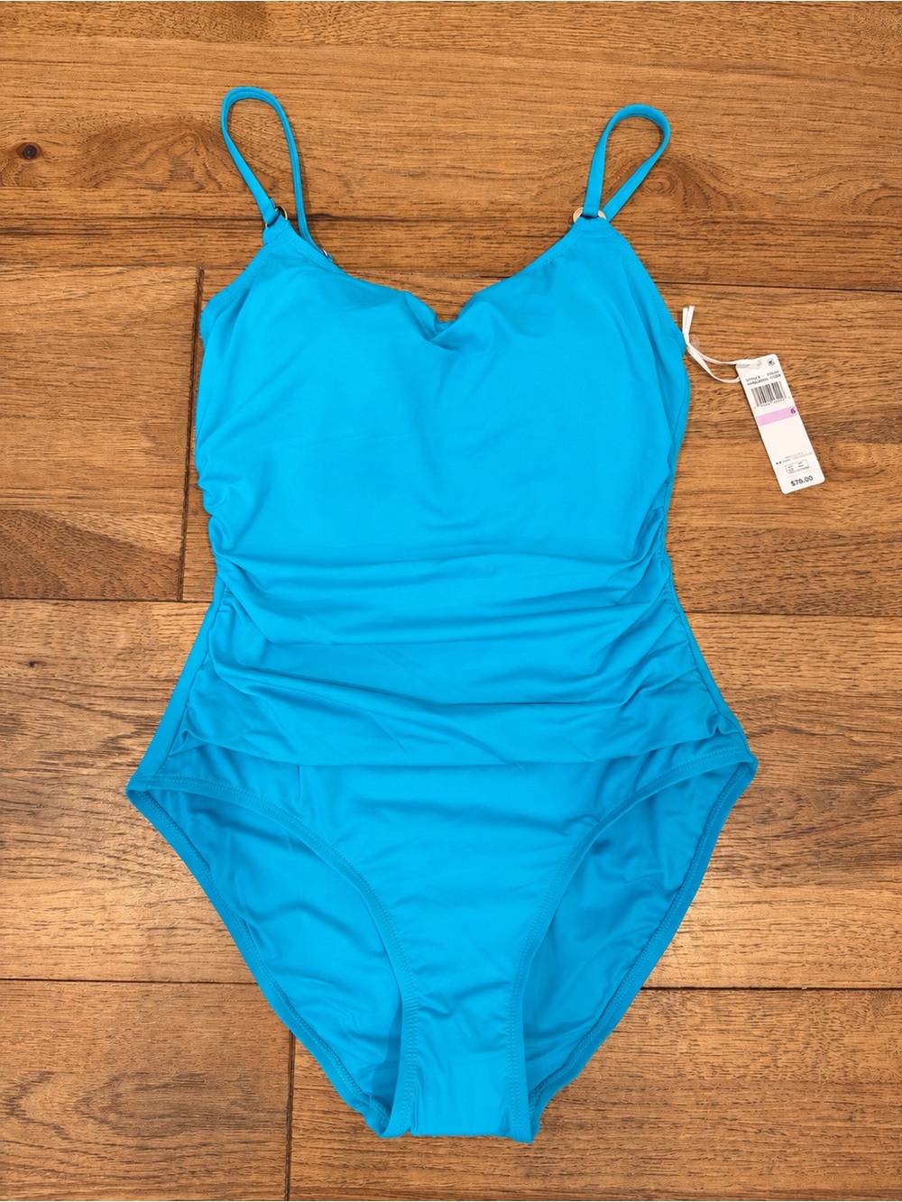 NWT Anne Cole Turquoise Ruched One Piece Swimsuit Size 6 Tummy Control
